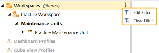 Yellow highlighted box around edit Filter and Clear Filter drop-down menu options 